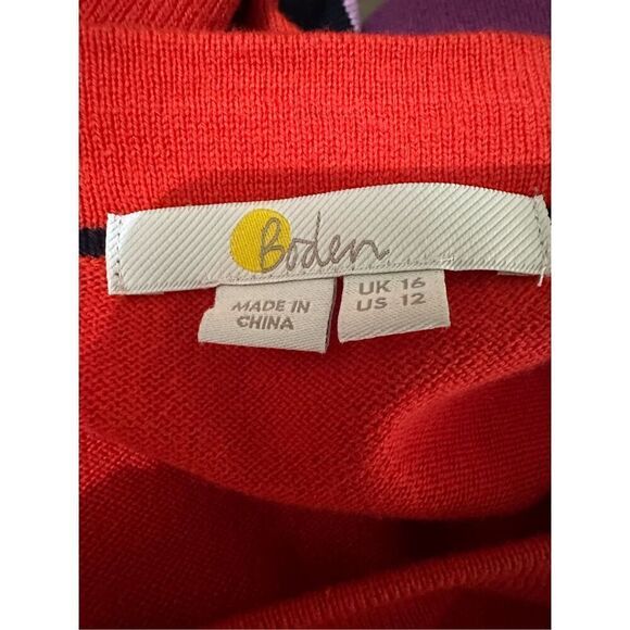 BODEN Trudy Knitted Wool Blend Dress Red Blue Knee Length Bell Sleeve Size 12 - Picture 6 of 12